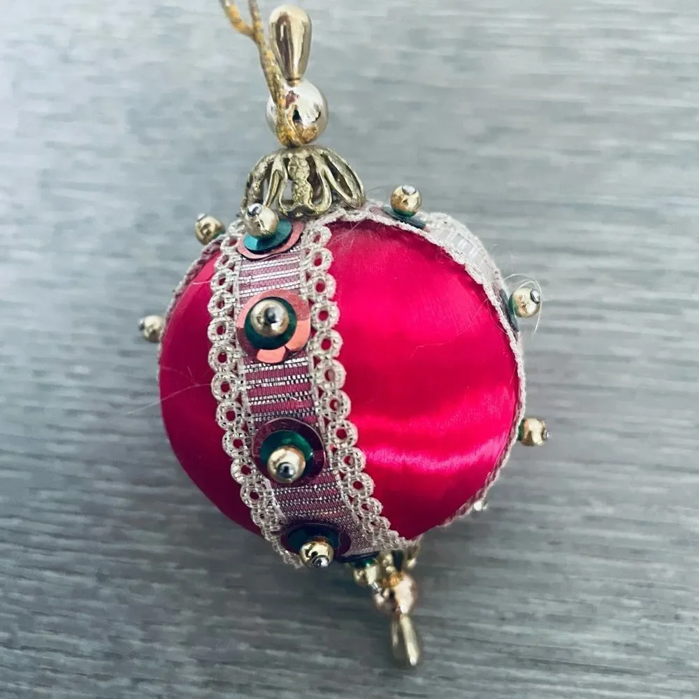 Vintage Christmas Sequin Satin Ball Ornament